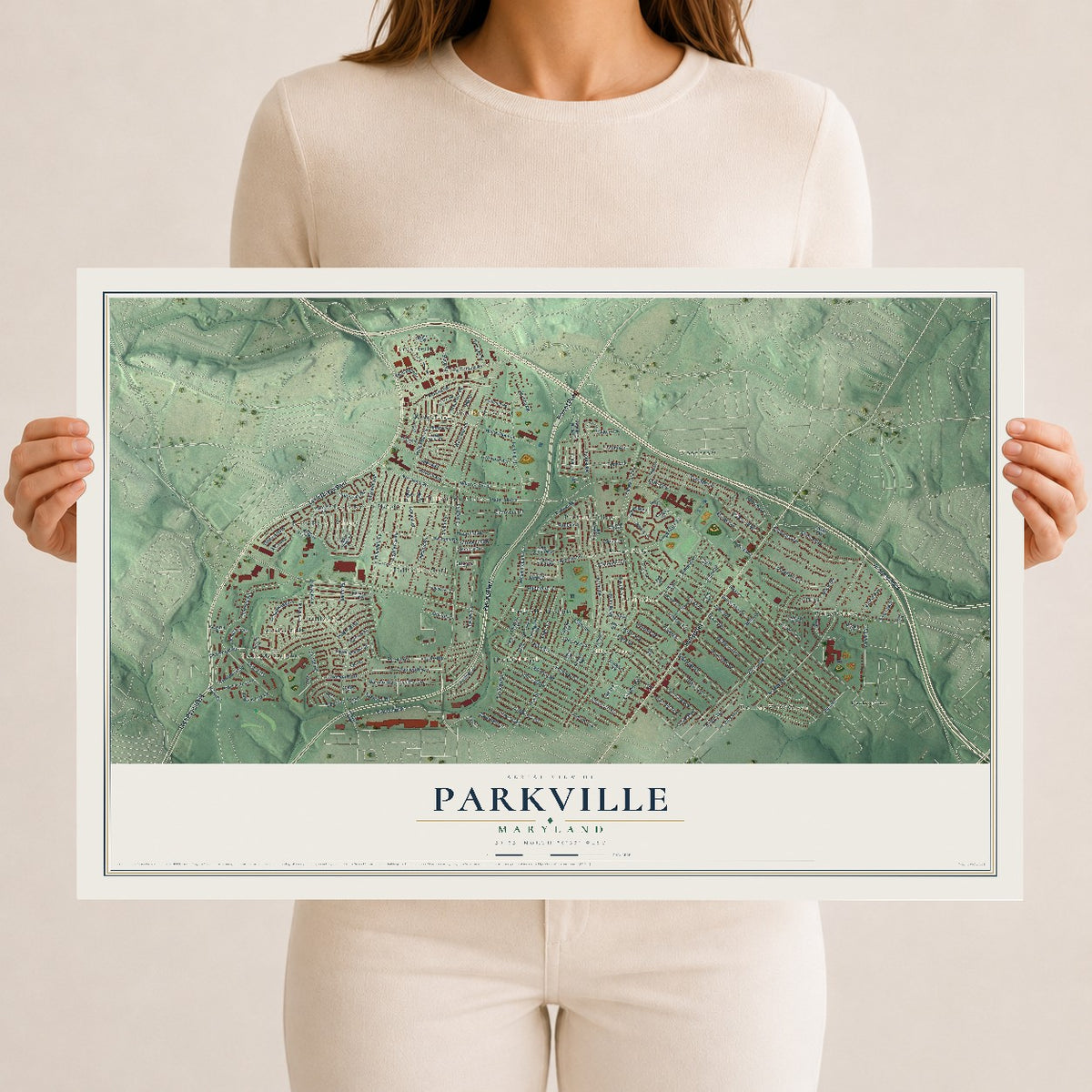 Map of Parkville, Maryland, 12 x 18 inch unframed archival matte print