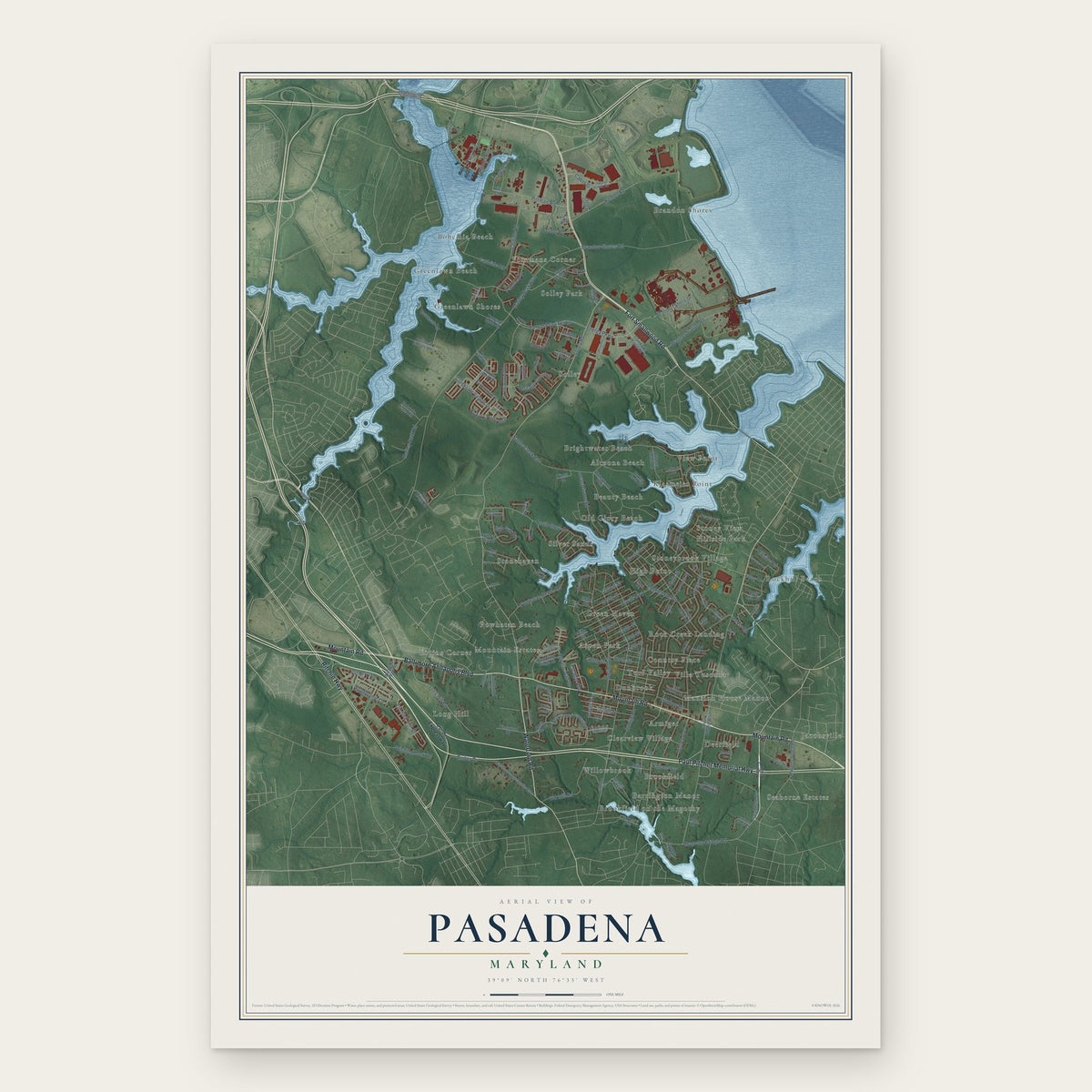Pasadena, Maryland map print, the full design
