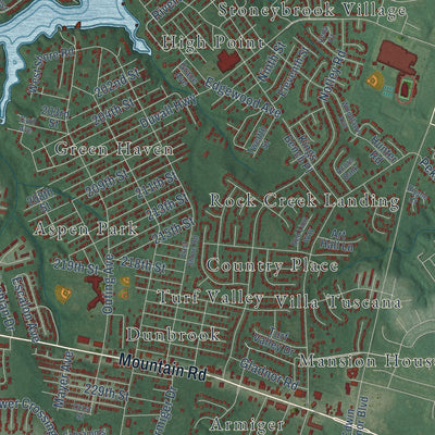 Close-up of the map of Pasadena, Maryland print showing street and building detail