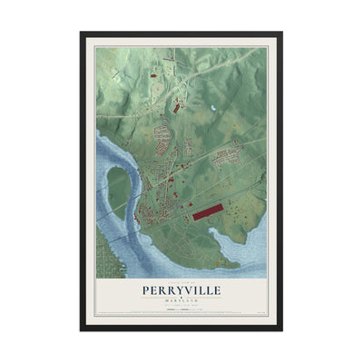 Map of Perryville, Maryland, 12 x 18 inch print in a black wood frame