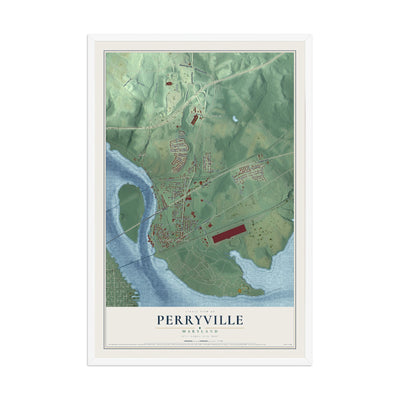 Map of Perryville, Maryland, 12 x 18 inch print in a white wood frame