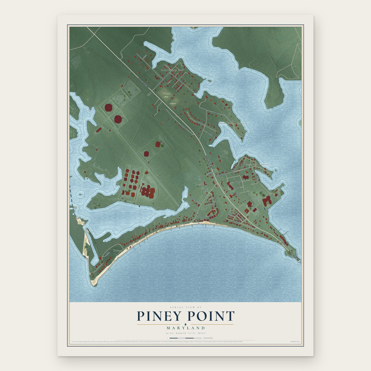 Piney Point, Maryland map print, the full design