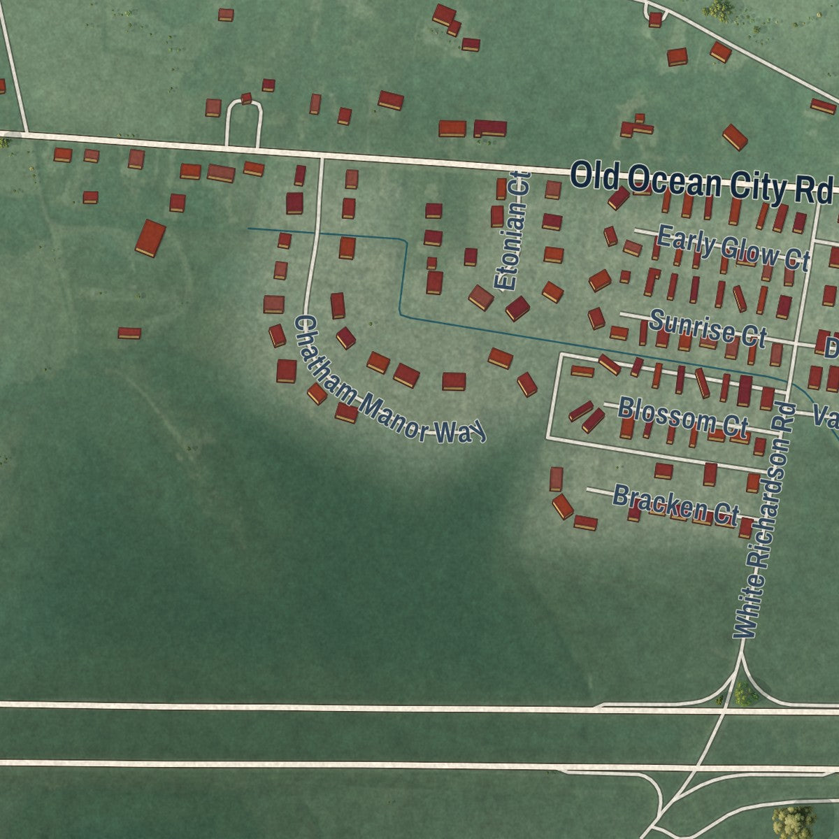 Second close-up of the map of Pittsville, Maryland print showing more streets and buildings
