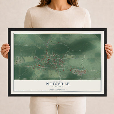 Map of Pittsville, Maryland, 12 x 18 inch print in a black wood frame