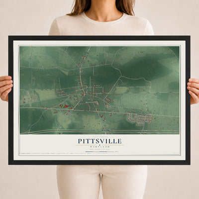 Map of Pittsville, Maryland, 18 x 24 inch print in a black wood frame