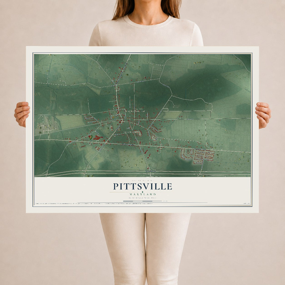 Map of Pittsville, Maryland, 24 x 36 inch unframed archival matte print
