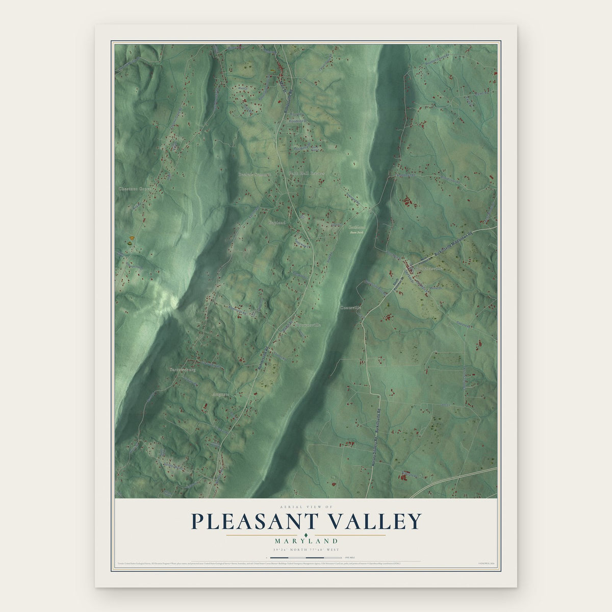 Pleasant Valley, Maryland map print, the full design