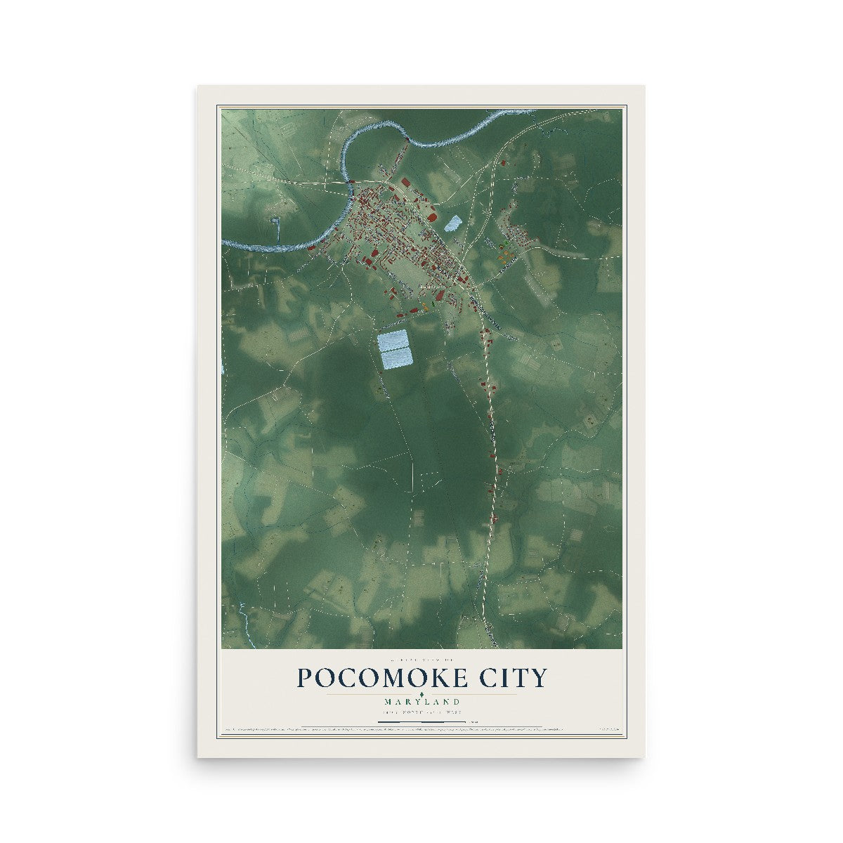Map of Pocomoke City, Maryland, 12 x 18 inch unframed archival matte print