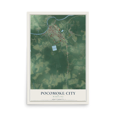 Map of Pocomoke City, Maryland, 12 x 18 inch unframed archival matte print
