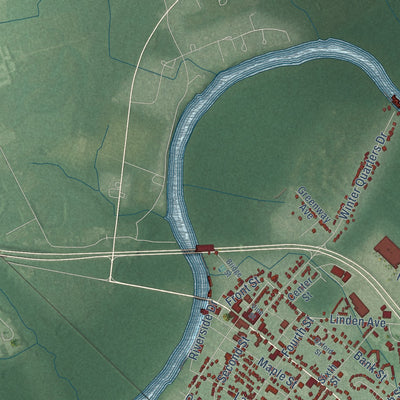 Second close-up of the map of Pocomoke City, Maryland print showing more streets and buildings