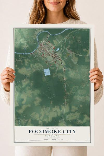 Map of Pocomoke City, Maryland, 18 x 24 inch unframed archival matte print