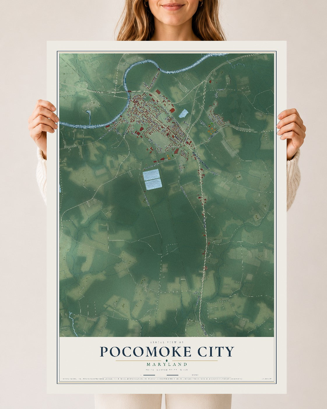 Map of Pocomoke City, Maryland, 24 x 36 inch unframed archival matte print