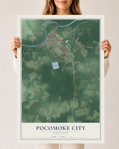 Map of Pocomoke City, Maryland, 24 x 36 inch unframed archival matte print