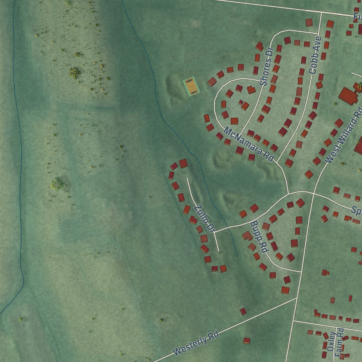 Second close-up of the map of Poolesville, Maryland print showing more streets and buildings