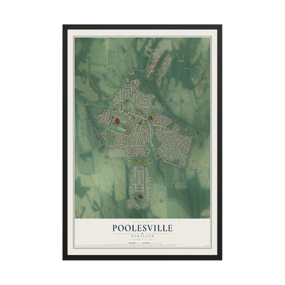 Map of Poolesville, Maryland, 12 x 18 inch print in a black wood frame
