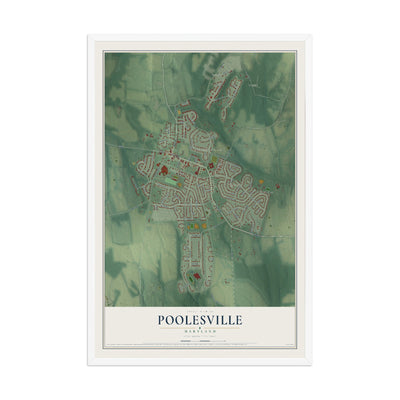Map of Poolesville, Maryland, 12 x 18 inch print in a white wood frame