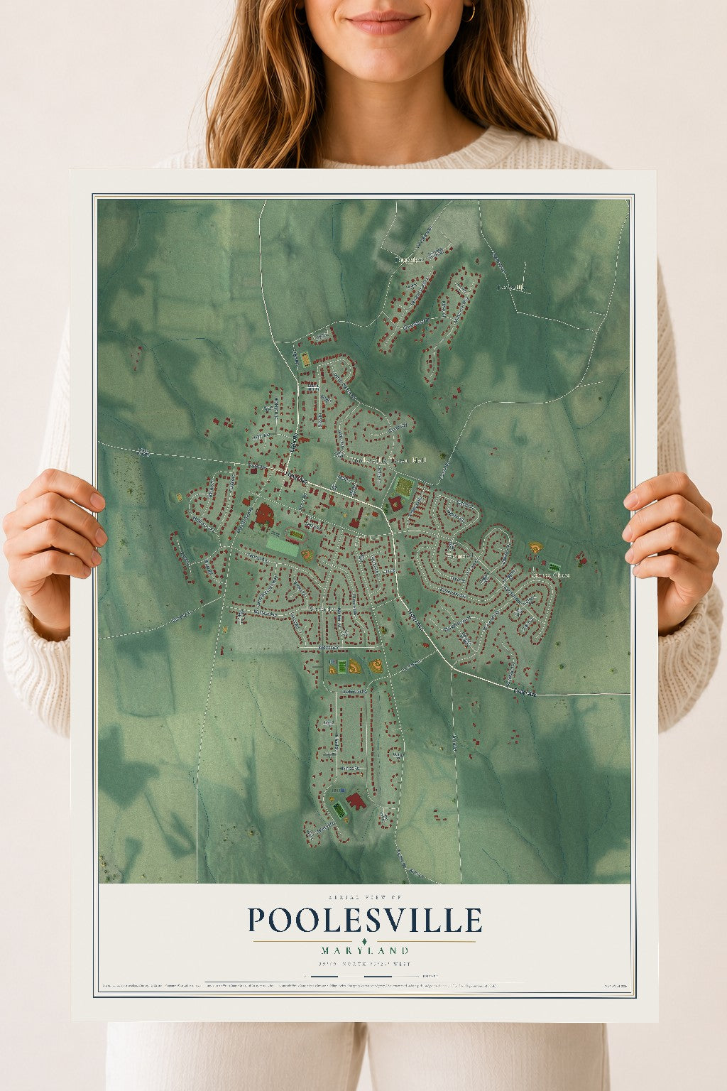 Map of Poolesville, Maryland, 18 x 24 inch unframed archival matte print