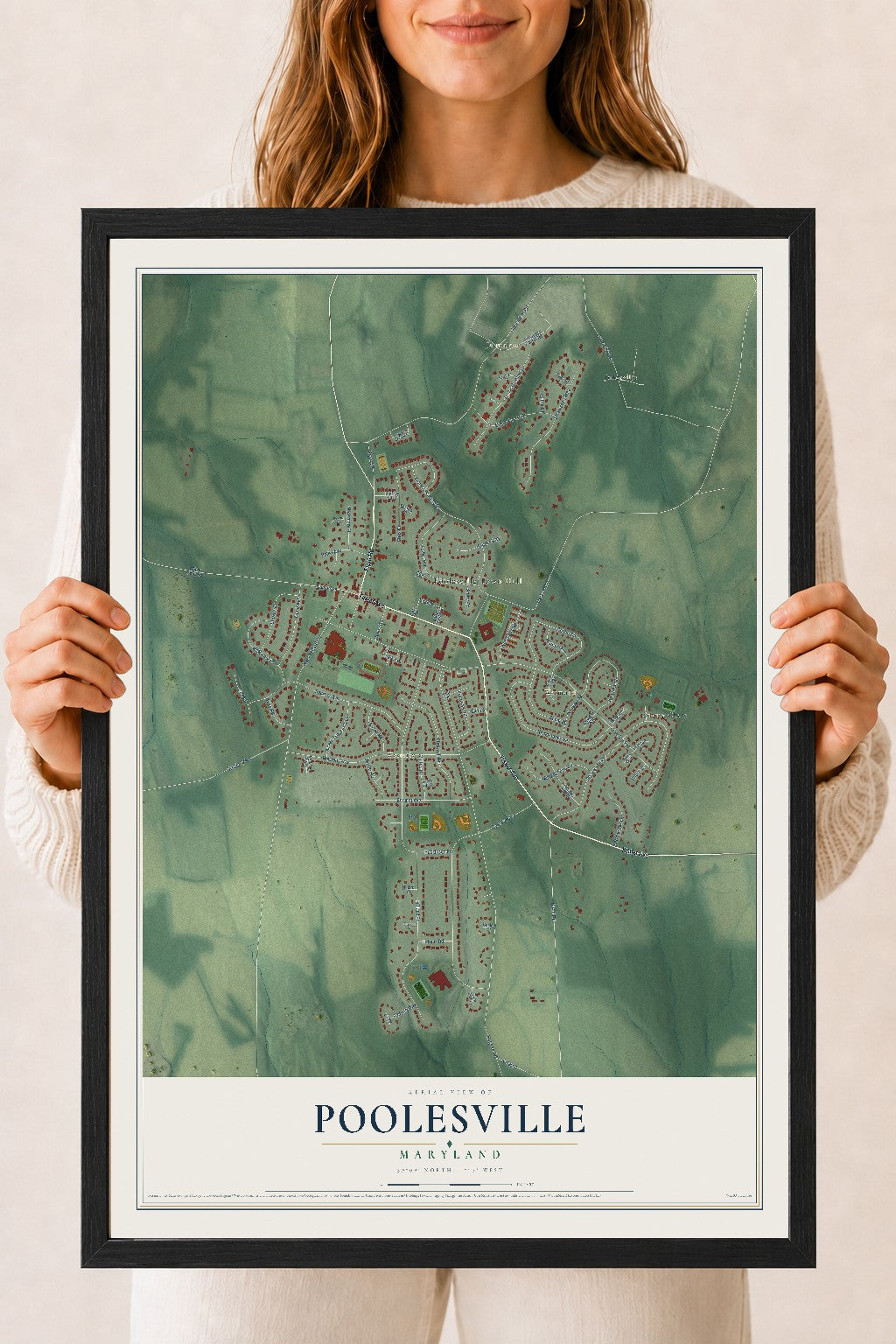 Map of Poolesville, Maryland, 18 x 24 inch print in a black wood frame