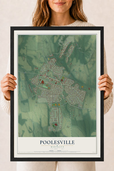 Map of Poolesville, Maryland, 18 x 24 inch print in a black wood frame