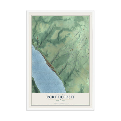 Map of Port Deposit, Maryland, 12 x 18 inch print in a white wood frame