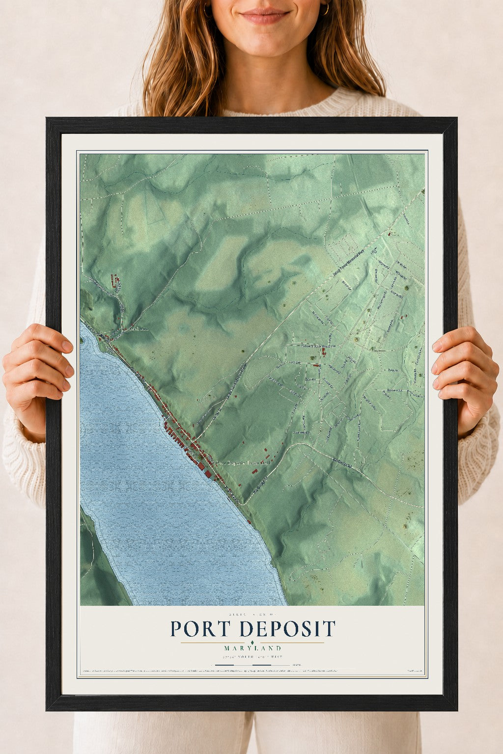Map of Port Deposit, Maryland, 18 x 24 inch print in a black wood frame