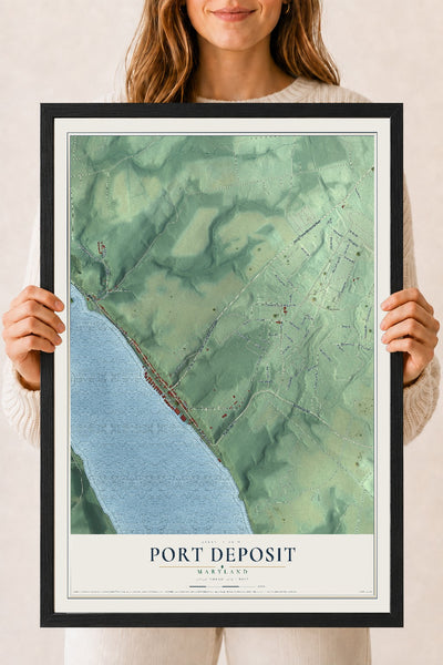 Map of Port Deposit, Maryland, 18 x 24 inch print in a black wood frame
