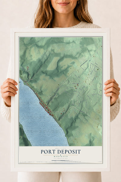Map of Port Deposit, Maryland, 18 x 24 inch print in a white wood frame