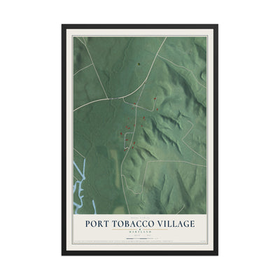 Map of Port Tobacco Village, Maryland, 12 x 18 inch print in a black wood frame