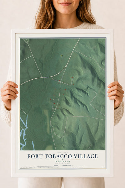 Map of Port Tobacco Village, Maryland, 18 x 24 inch print in a white wood frame