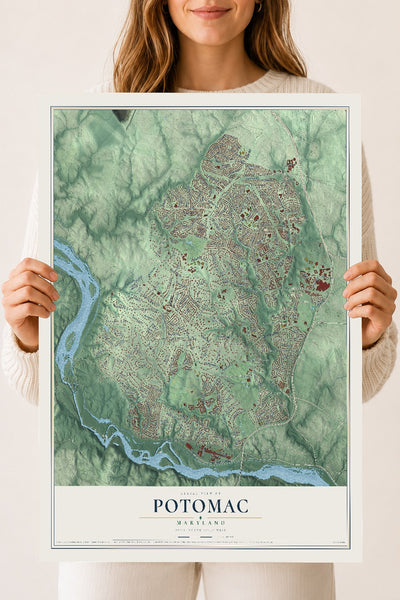 Map of Potomac, Maryland, 18 x 24 inch unframed archival matte print
