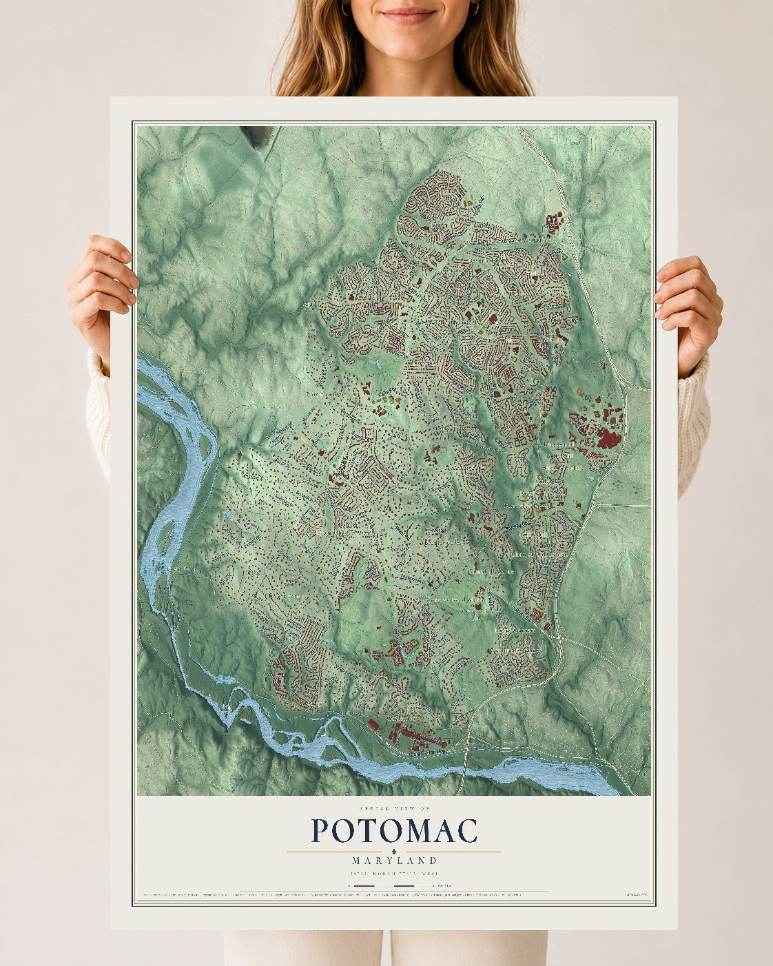 Map of Potomac, Maryland, 24 x 36 inch unframed archival matte print