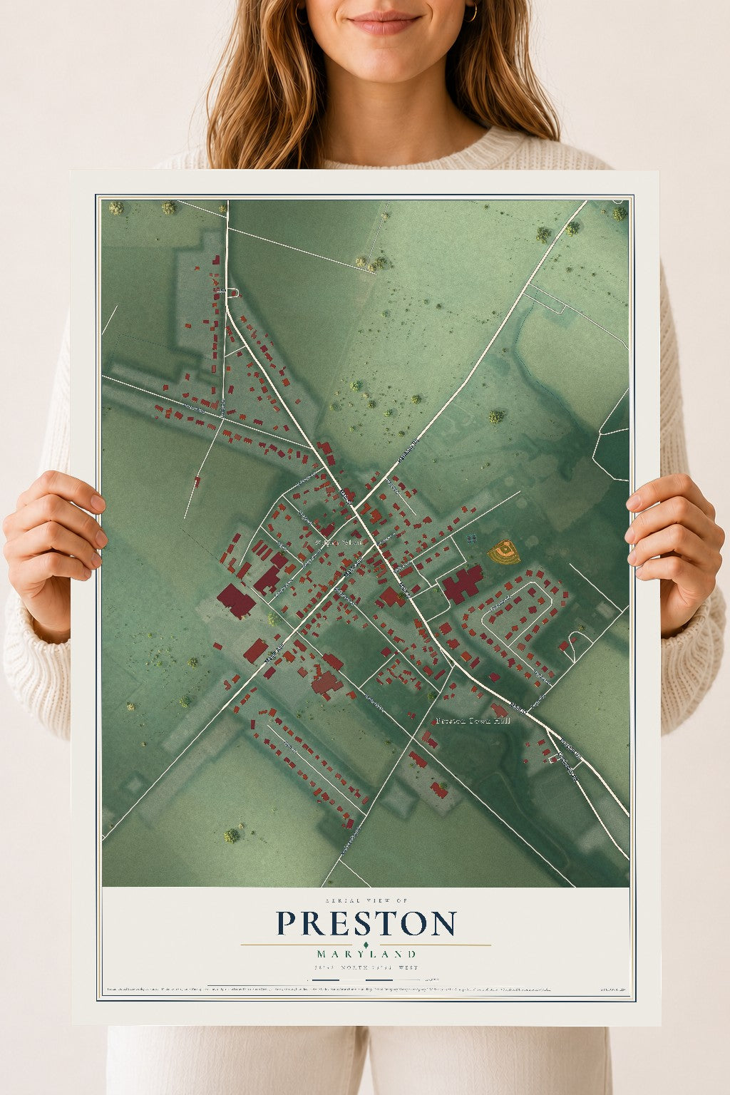 Map of Preston, Maryland, 18 x 24 inch unframed archival matte print