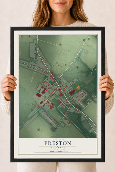 Map of Preston, Maryland, 18 x 24 inch print in a black wood frame