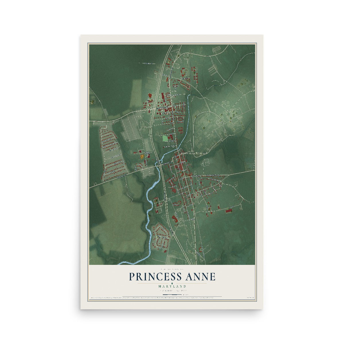 Map of Princess Anne, Maryland, 12 x 18 inch unframed archival matte print