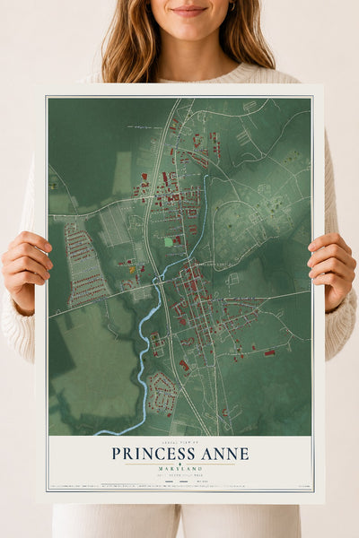 Map of Princess Anne, Maryland, 18 x 24 inch unframed archival matte print