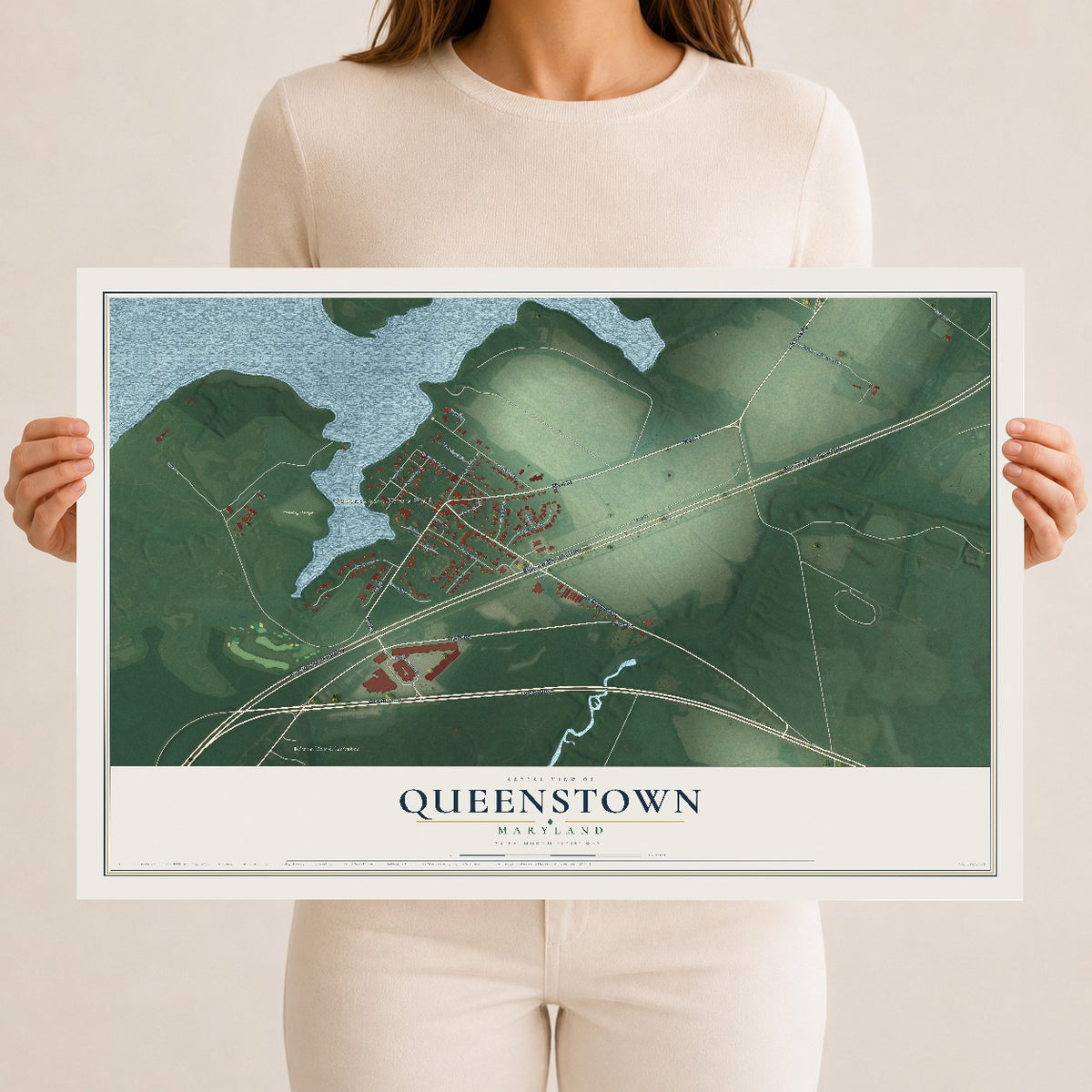 Map of Queenstown, Maryland, 12 x 18 inch unframed archival matte print
