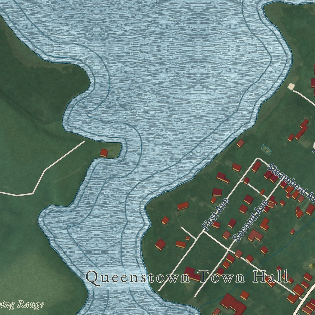 Close-up of the map of Queenstown, Maryland print showing street and building detail
