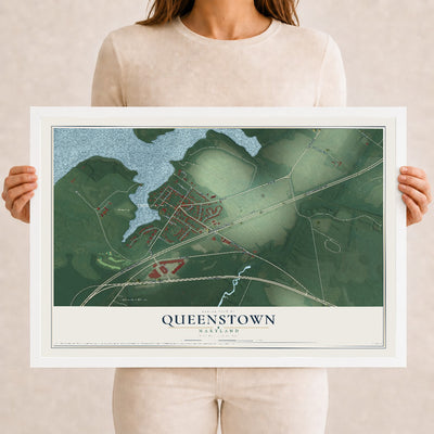 Map of Queenstown, Maryland, 12 x 18 inch print in a white wood frame