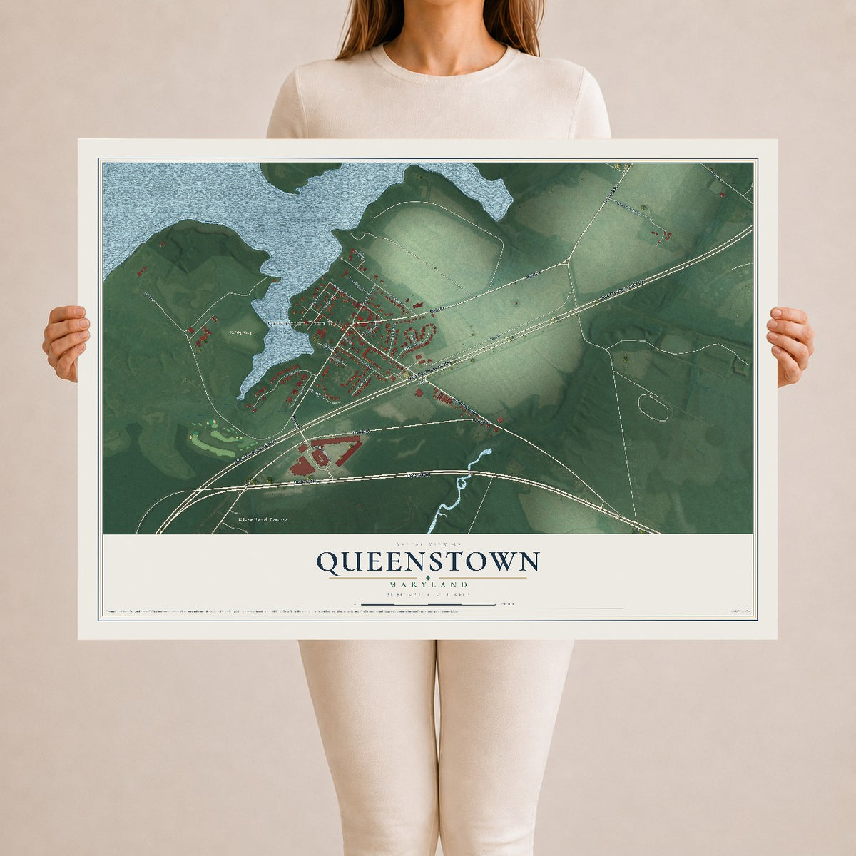 Map of Queenstown, Maryland, 24 x 36 inch unframed archival matte print