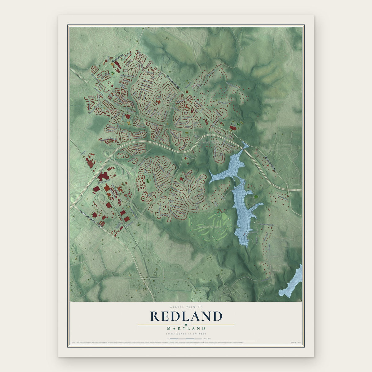 Redland, Maryland map print, the full design