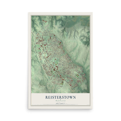 Map of Reisterstown, Maryland, 12 x 18 inch unframed archival matte print