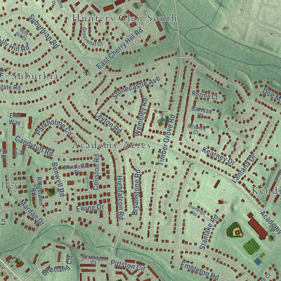 Close-up of the map of Reisterstown, Maryland print showing street and building detail