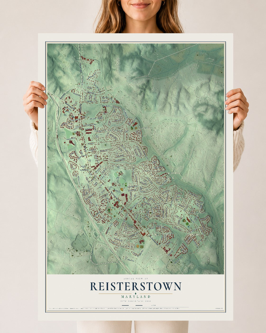 Map of Reisterstown, Maryland, 24 x 36 inch unframed archival matte print