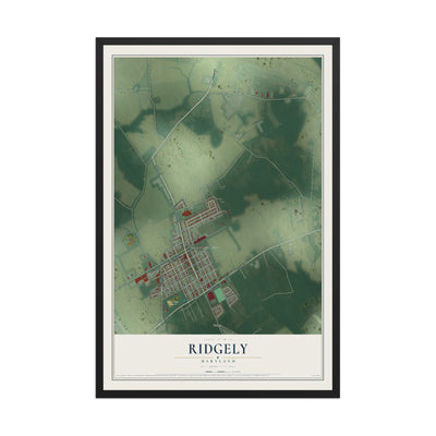 Map of Ridgely, Maryland, 12 x 18 inch print in a black wood frame