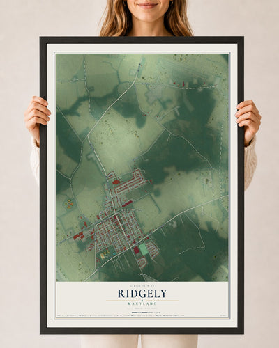 Map of Ridgely, Maryland, 24 x 36 inch print in a black wood frame