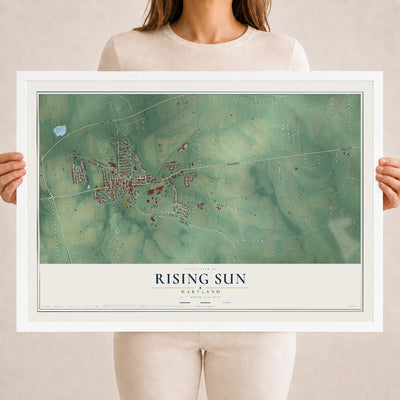 Map of Rising Sun, Maryland, 18 x 24 inch print in a white wood frame