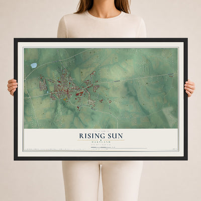 Map of Rising Sun, Maryland, 24 x 36 inch print in a black wood frame