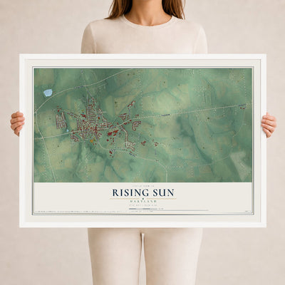 Map of Rising Sun, Maryland, 24 x 36 inch print in a white wood frame