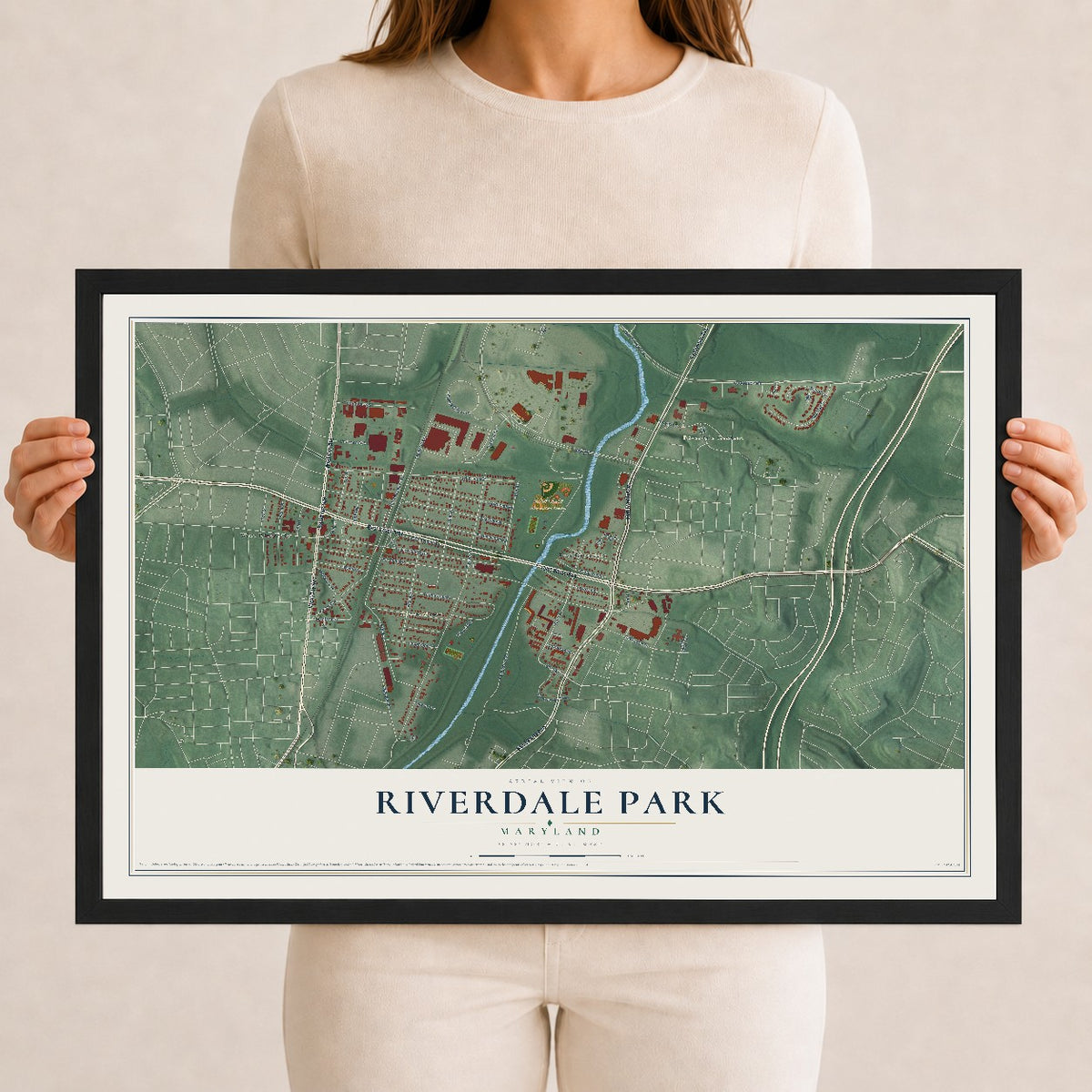 Map of Riverdale Park, Maryland, 12 x 18 inch print in a black wood frame