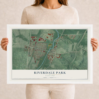 Map of Riverdale Park, Maryland, 12 x 18 inch print in a white wood frame
